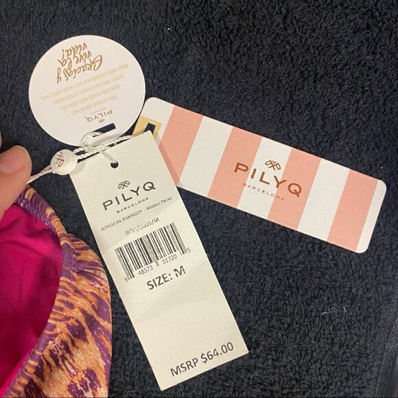 PilyQ Bohemian Rhapsody Underwire Halter Bra TopHipster Bikini Bottom Multi M - Picture 11 of 16